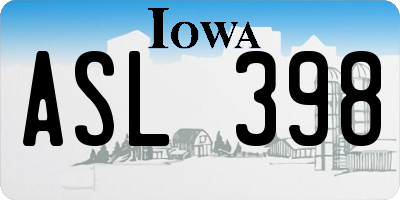 IA license plate ASL398