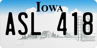 IA license plate ASL418