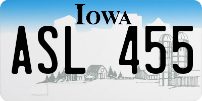 IA license plate ASL455