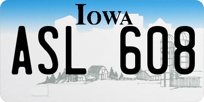 IA license plate ASL608