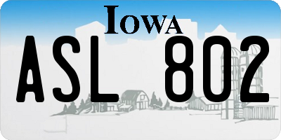 IA license plate ASL802
