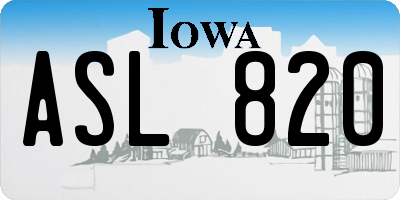 IA license plate ASL820