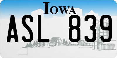 IA license plate ASL839