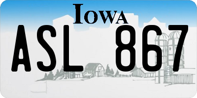 IA license plate ASL867