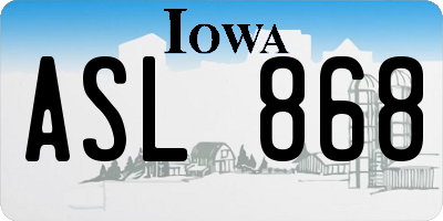 IA license plate ASL868