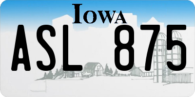 IA license plate ASL875