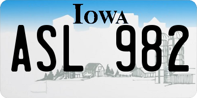IA license plate ASL982