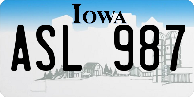 IA license plate ASL987