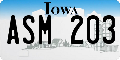 IA license plate ASM203
