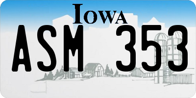 IA license plate ASM353