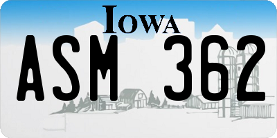 IA license plate ASM362