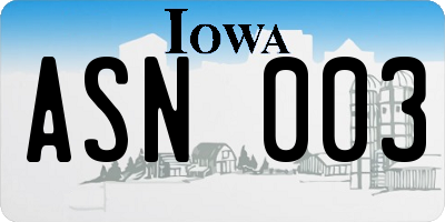 IA license plate ASN003