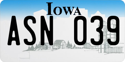 IA license plate ASN039