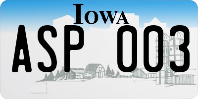 IA license plate ASP003