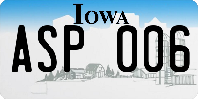 IA license plate ASP006