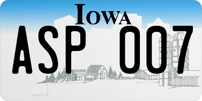 IA license plate ASP007