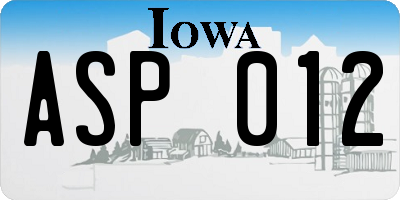 IA license plate ASP012