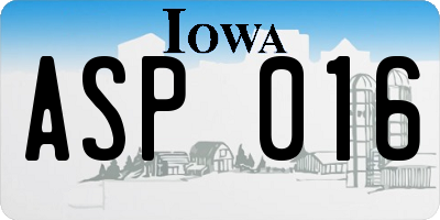 IA license plate ASP016