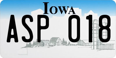 IA license plate ASP018