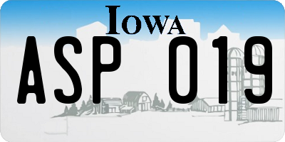 IA license plate ASP019
