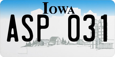 IA license plate ASP031