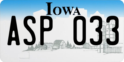 IA license plate ASP033