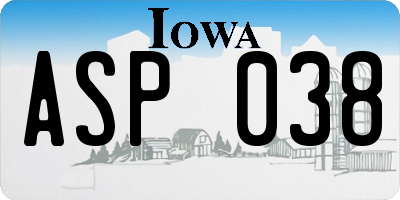 IA license plate ASP038