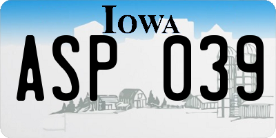 IA license plate ASP039