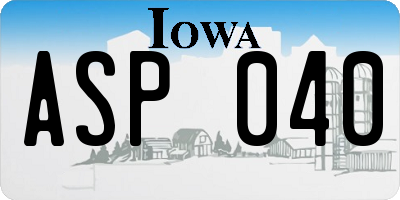 IA license plate ASP040