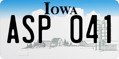 IA license plate ASP041