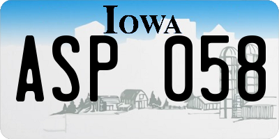 IA license plate ASP058