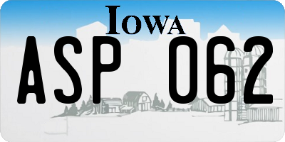 IA license plate ASP062