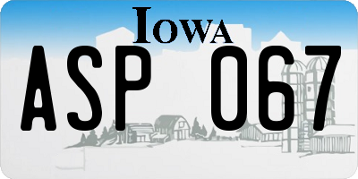 IA license plate ASP067