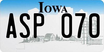 IA license plate ASP070