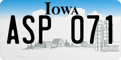 IA license plate ASP071