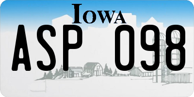 IA license plate ASP098