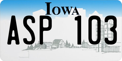 IA license plate ASP103