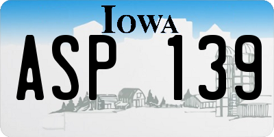 IA license plate ASP139