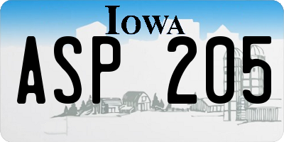 IA license plate ASP205