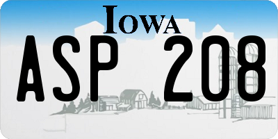 IA license plate ASP208