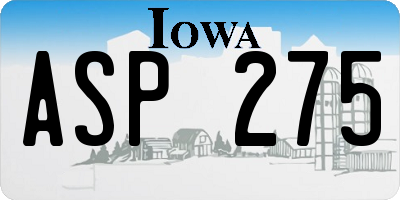 IA license plate ASP275