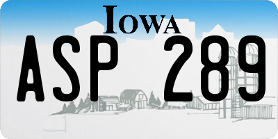 IA license plate ASP289