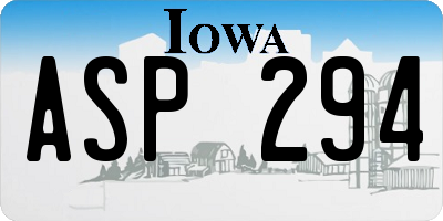 IA license plate ASP294