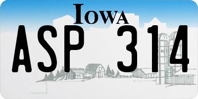 IA license plate ASP314