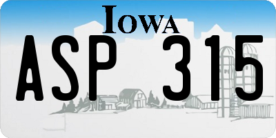 IA license plate ASP315