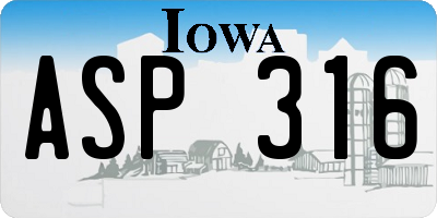 IA license plate ASP316