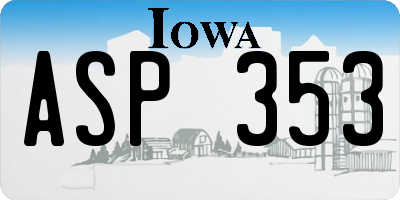 IA license plate ASP353