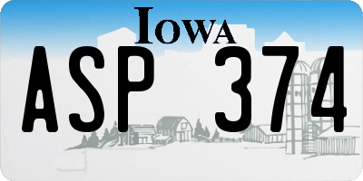 IA license plate ASP374