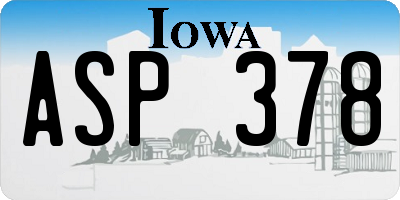 IA license plate ASP378