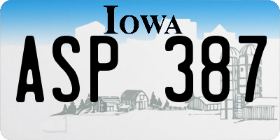 IA license plate ASP387